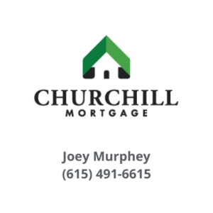 Church hill mortgage logo with Joey Murphey's name and his phone number 615 491 6615 below the logo
